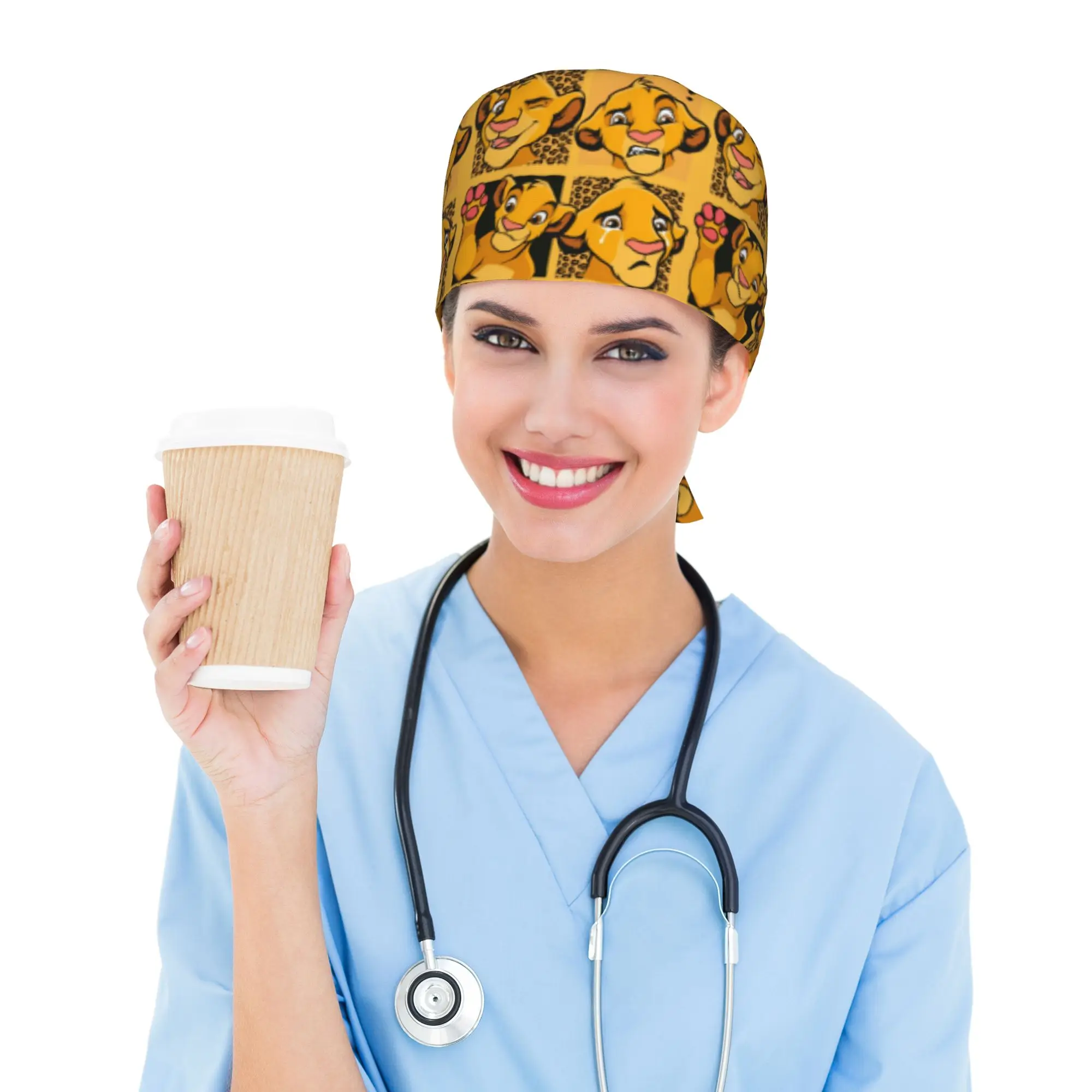 Custom The Lion Cartoon K-Kings Working Cap Surgical Hats Women Men Anime Operating Room Cap Operator Hats Lab Works Hat
