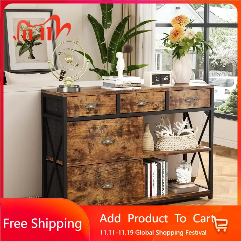 

3-Tier Entryway Table Console Table, Dresser TV Stand for Bedroom, Table Sofa Tables for Living Room with 5 Storage Drawers