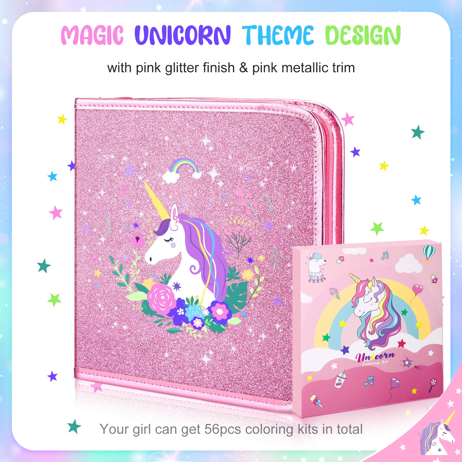 مجموعات قرطاسية يونيكورن للفتيات 4-12 مجموعة فنية للأطفال 50+ مجموعة أقلام تلوين معطرة بالفواكه وحقيبة تخزين طقم طلاء للأطفال