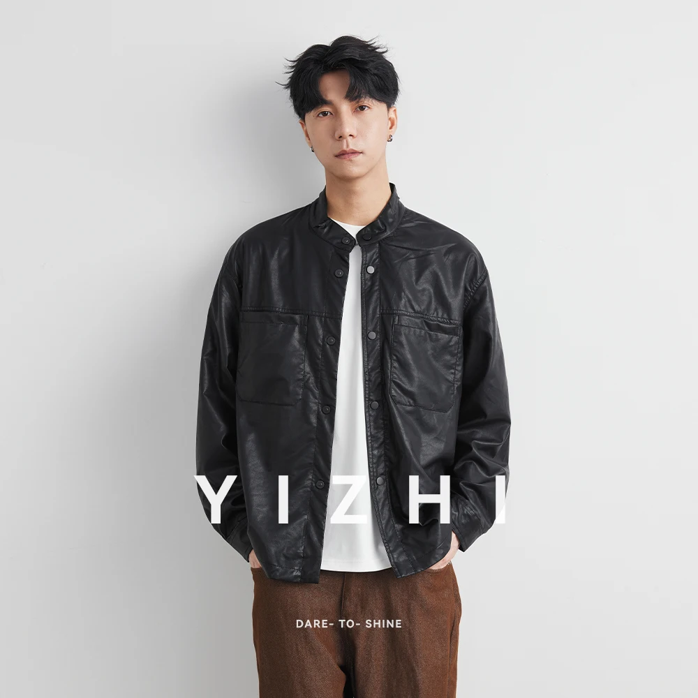 

Men's Stand Collar Motorcycle Black Leather PU Jacket Men's Spring and Autumn 2025 New Fashion All-match Tops Men's Clothing