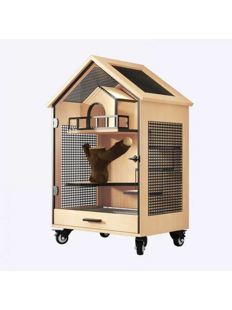 

Chintoro Luxury Villa Double Wooden House Pet Cage Solid Wood Panoramic Blind Anti-Bite Design for Cats And Dogs