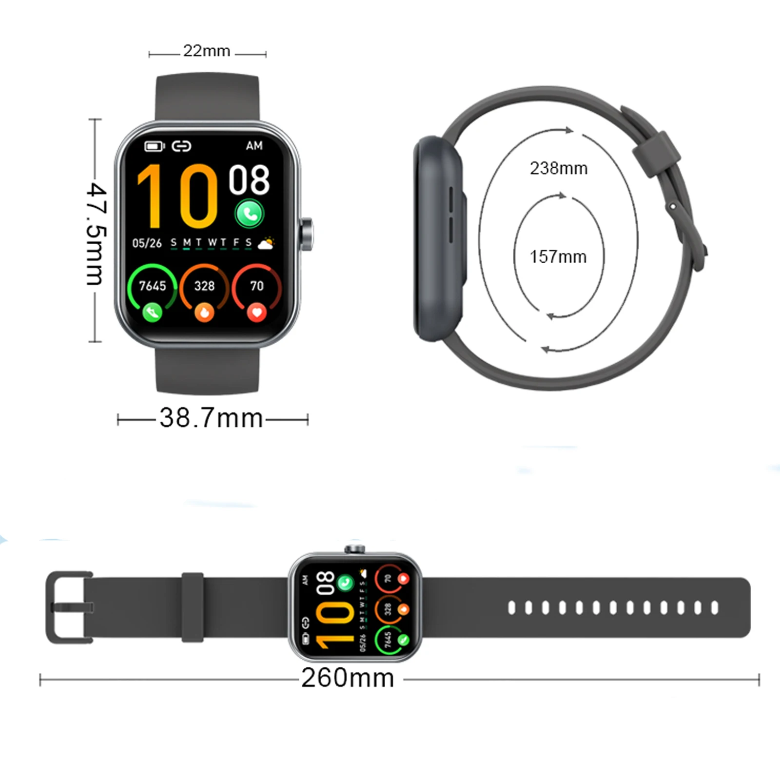 Y66 Smartwatch 2025 mit Bluetooth 5.3 Anrufbe Responsung – 1.96 بوصة HD Touch، 110+ Sportmodi، IP68