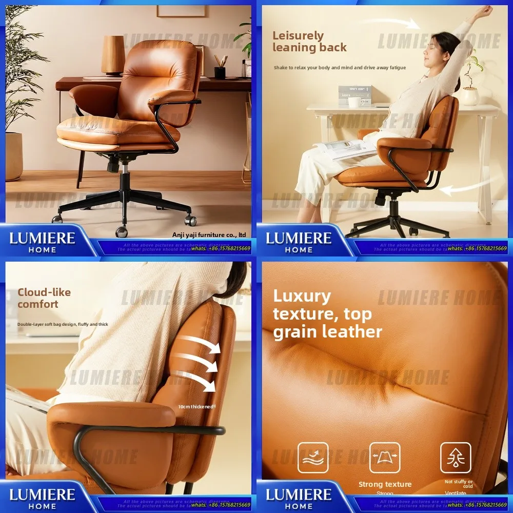 Comfortable Office Chair for Long Sitting Ergonomic Leather Computer Chair Home Study Desk Chair Swivel Task