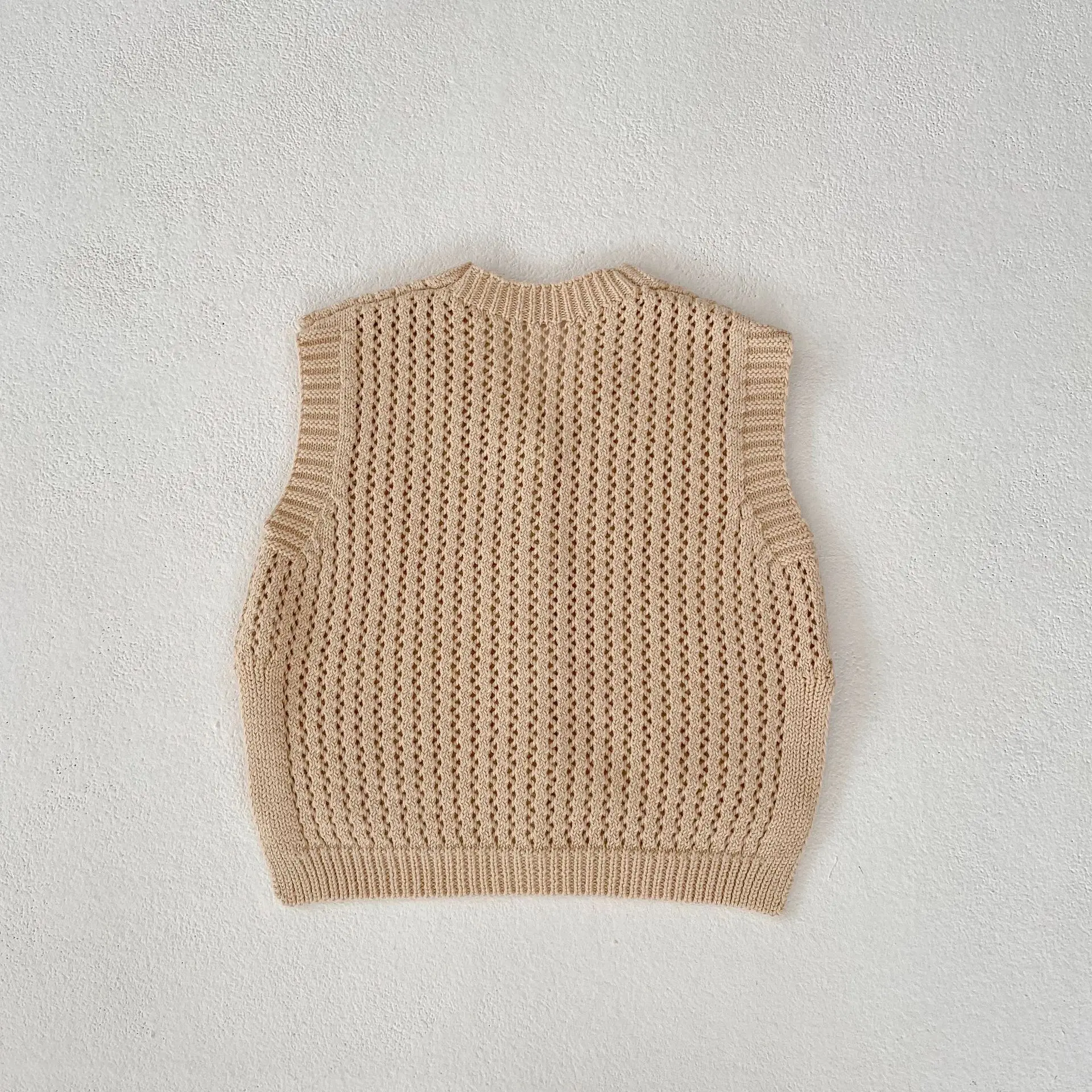 Optimized Title:2023 Autumn Sleeveless Solid Color Hollow-out Top Vest for Infant Baby Girls (0-3Y) Apricot   