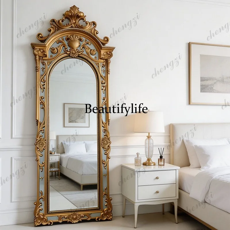 Z138 European court style carved floor mirror retro full body mirror bedroom advanced fitting mirror
