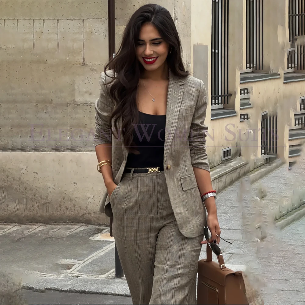 

Vintage Women's Suits 2026 High Quality One-Button Notch Lapel Slim Fit Plaid Blazer Bespoke 2 Piece Jacket Pants Sets