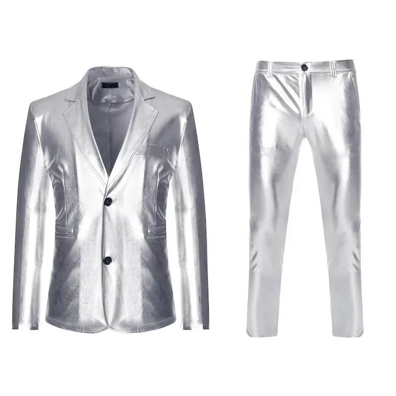 Costume 2 pièces doré brillant pour hommes (Blazer + pantalon), Terno Masculino, robe de soirée DJ Club, costume de smoking pour hommes, vêtements de chanteur de scène