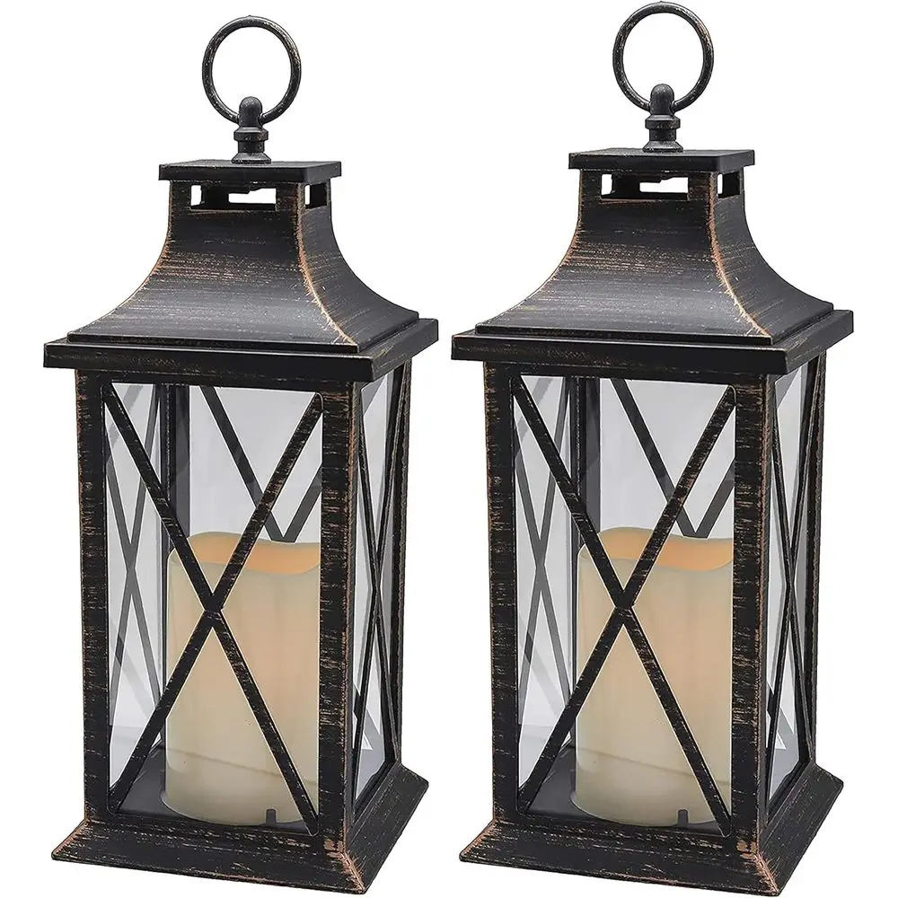 

14" Decorative Candle Lantern LED lamelCandle Timer, Plastic LED Candle & Holder, Indoor & Outdoor Hanging Lights,Chrisas Day De