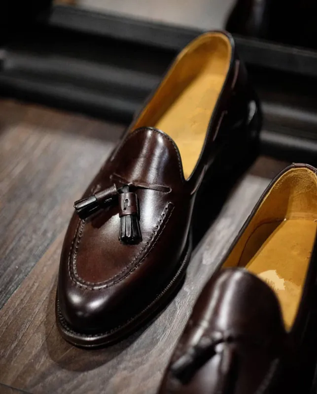 Luxury Classic Style Tasseled Genuine Leather Set Foot Men\'s Shoes Loafers
