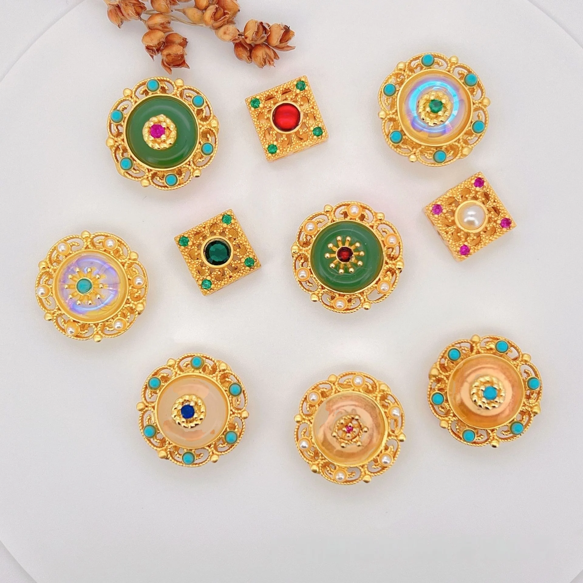 7pcs Copper Plated Sand Gold Zircon Multicolor Beaded Spacer Beads Women DIY Jewelry Making Bracelet Necklace Jewelry Accessorie