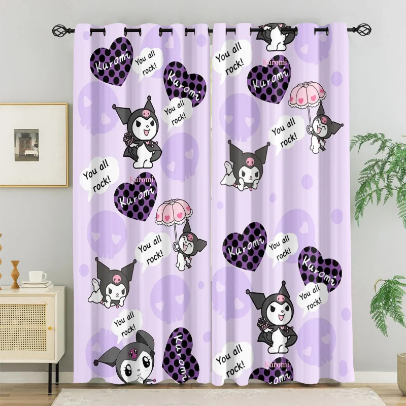 

2 Pcs Kawaii Kuromi Grommet Curtains Light Blocking Sunscreen Durable Polyester Window Drapes For Girl Bedroom Home Decor