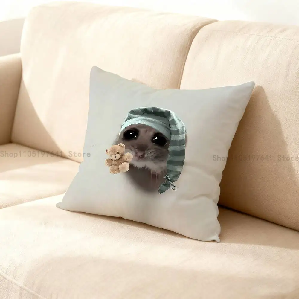

Funny Sad Hamster Meme Pillow Case cute cartoon anime peripheralsBedroom Sofa Decorative Cushion Cover Soft Cushion Cover