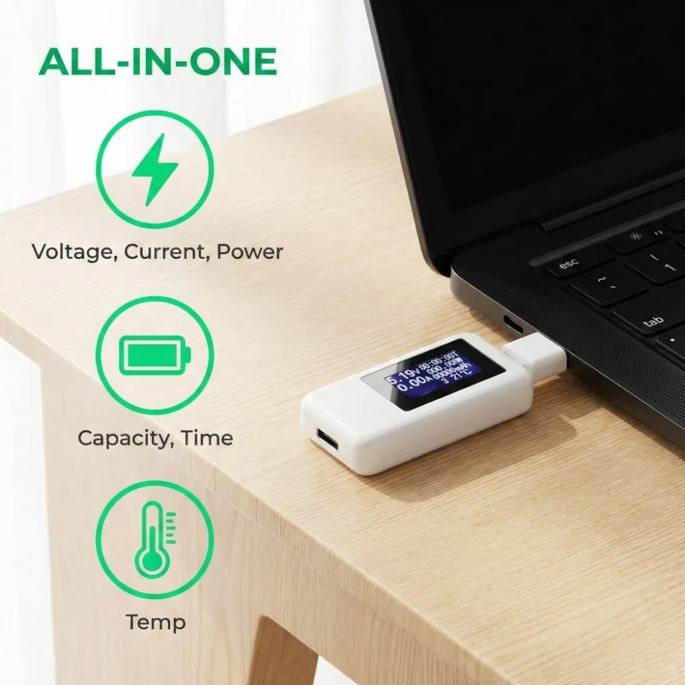 Multifunction Type C Voltage Current Power Meter 0 to 99 Hours Digital Display USB C Power Meter Plug-and-Play