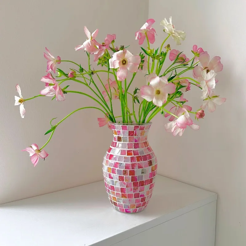 

Handmade Mosaic Glass Vase Dreamy Gradient Glass Hydroponic Vase Home Decoration Living Room Flower Arrangement Ornament