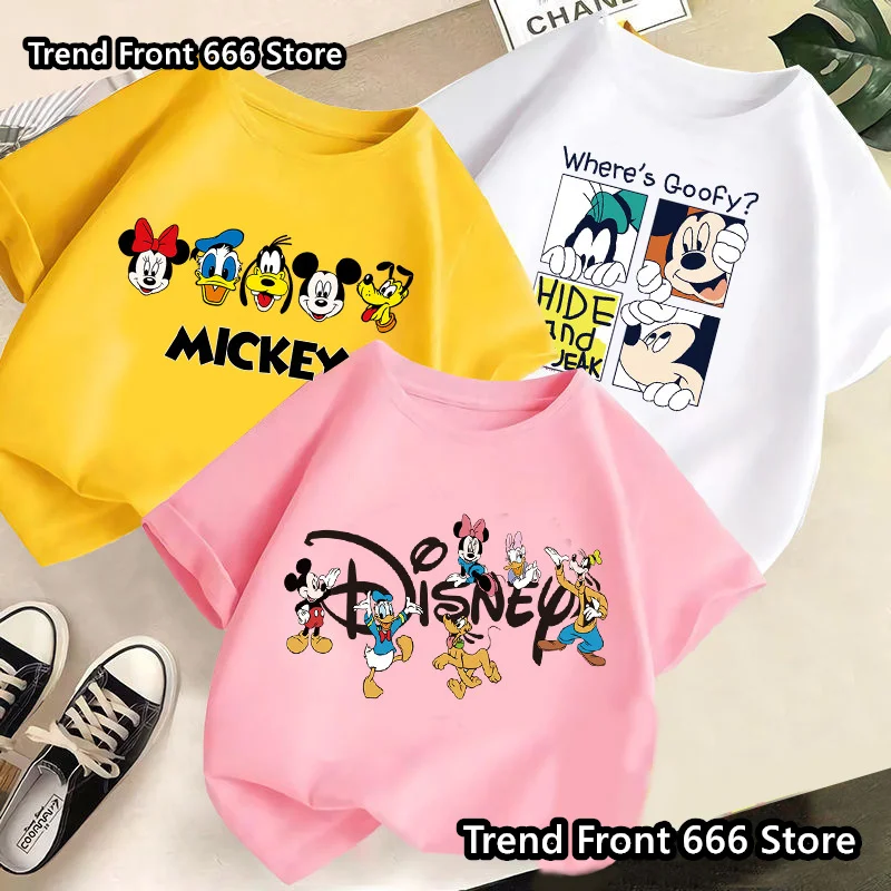 Cotton Girls Boys Tops cartoon Disney Animations Tshirts Summer Trendy Mickey, Donald Duck Pattern Short Sleeve Skin-friendly