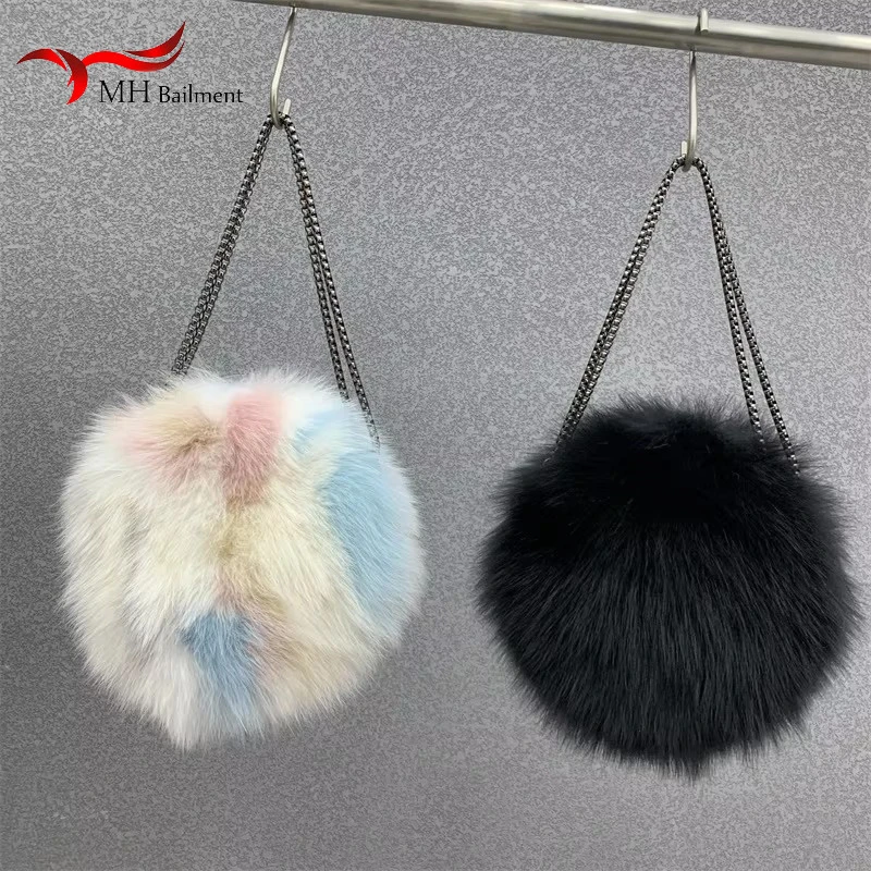 

Fox Fur Bag For Women Winter Plush Round Fur Diagonal Cross Bag Colorful Spliced Zipper Shoulder Bag Luxury Handbags
