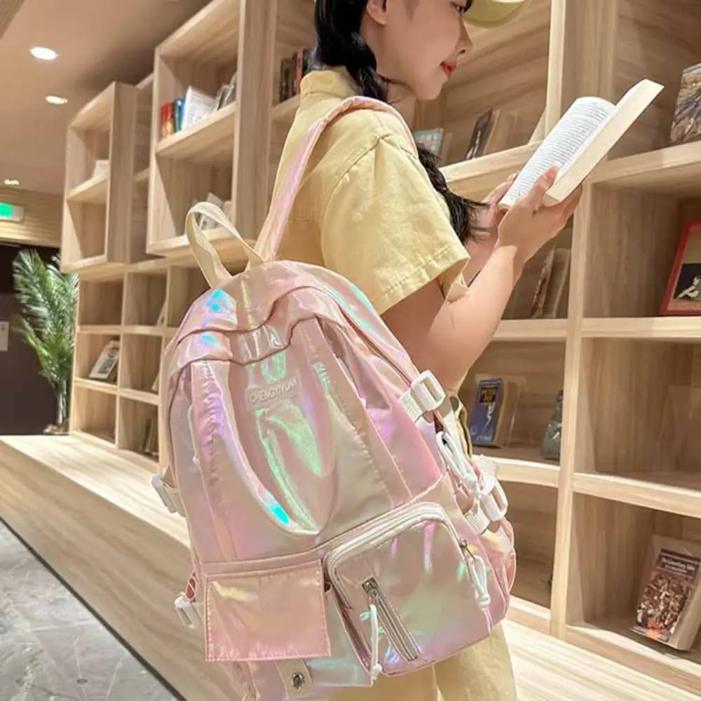 Creative Multi-Pocket Laser Backpack Large Capacity Korean Style Students School Bag Travel Bag Handbag Shoulder Bag School