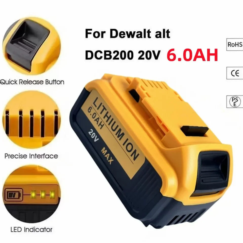 The Battery Is Used for DEWALT 18V-20V 6.0Ah Lithium-ion DCB208, DCB189, DCB200, DCB201 with Charging Indicator