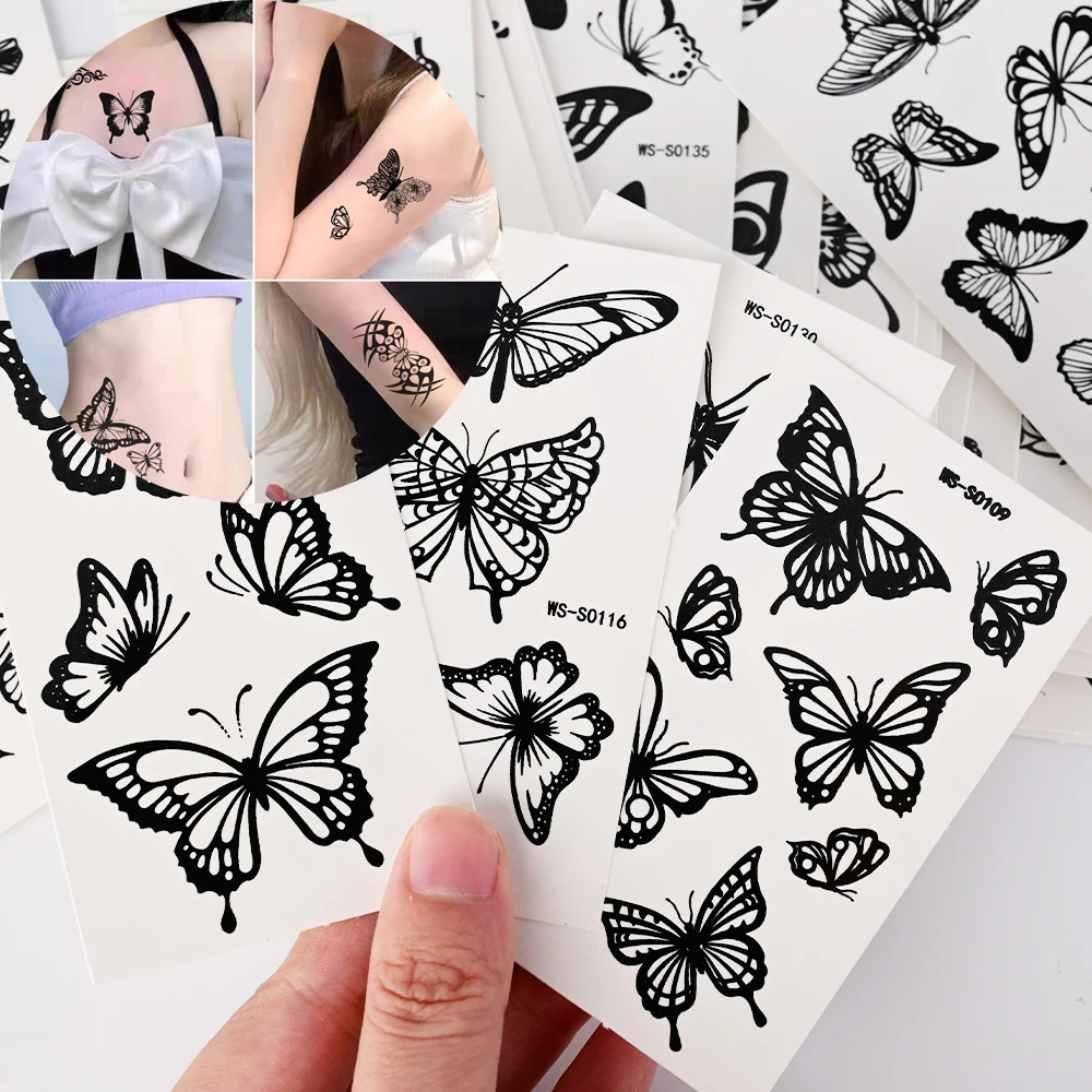 35Pcs Black Butterfly Waterproof Temporary Tattoo Sticker Transfer Decals Tatoo Women Sexy Neck Hand Chest Body Art Fake Tattoos