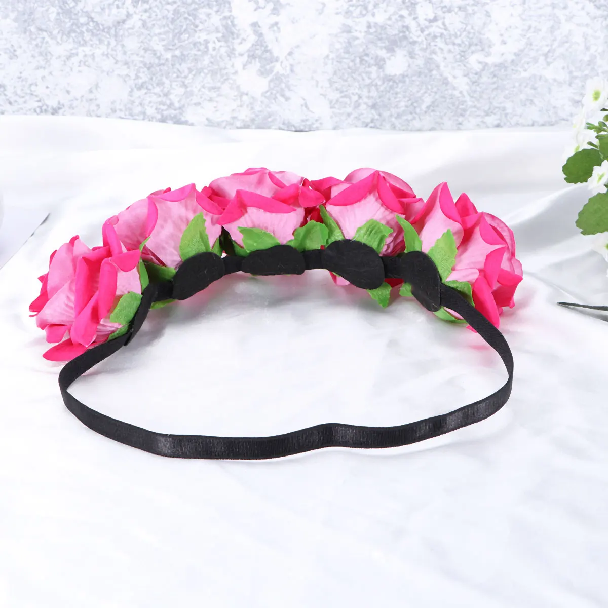

Rose Hair Wreath Floral Headband Wedding Party Artificial Rose Headdress Garland Elastic Leaf Women Bride Accessories