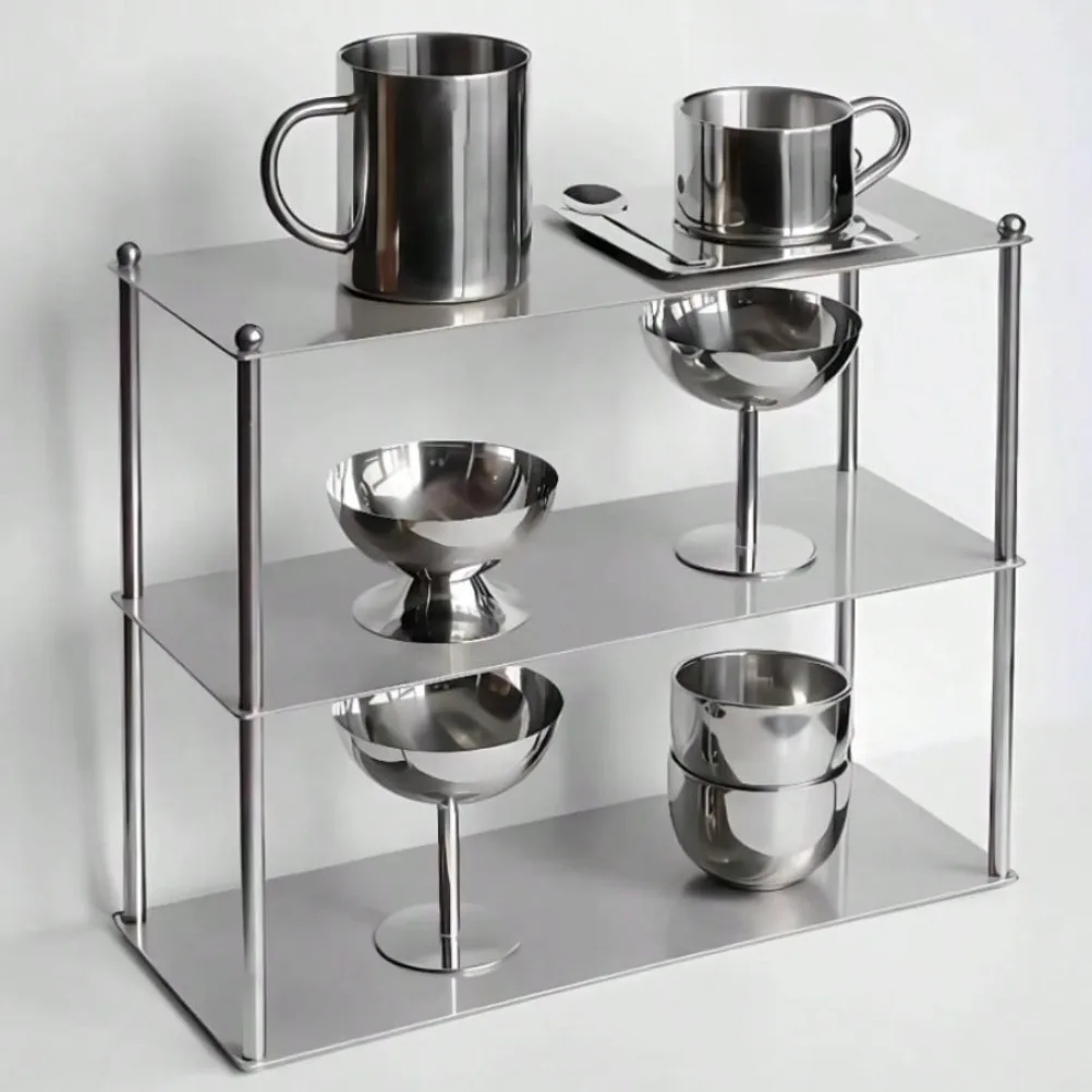 Stainless Steel 2/3 Layers Simple Shelf Minimalist Storage Rack Cup Cosmetics