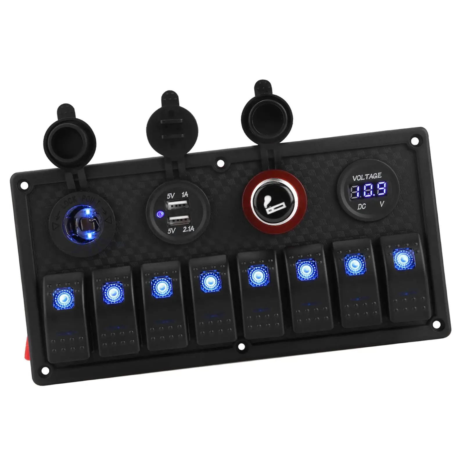 12V 24V 8 Gang Waterproof Car Marine Boat Rocker Switch Panel with Digital Voltmeter and Dual USB Port Outlet