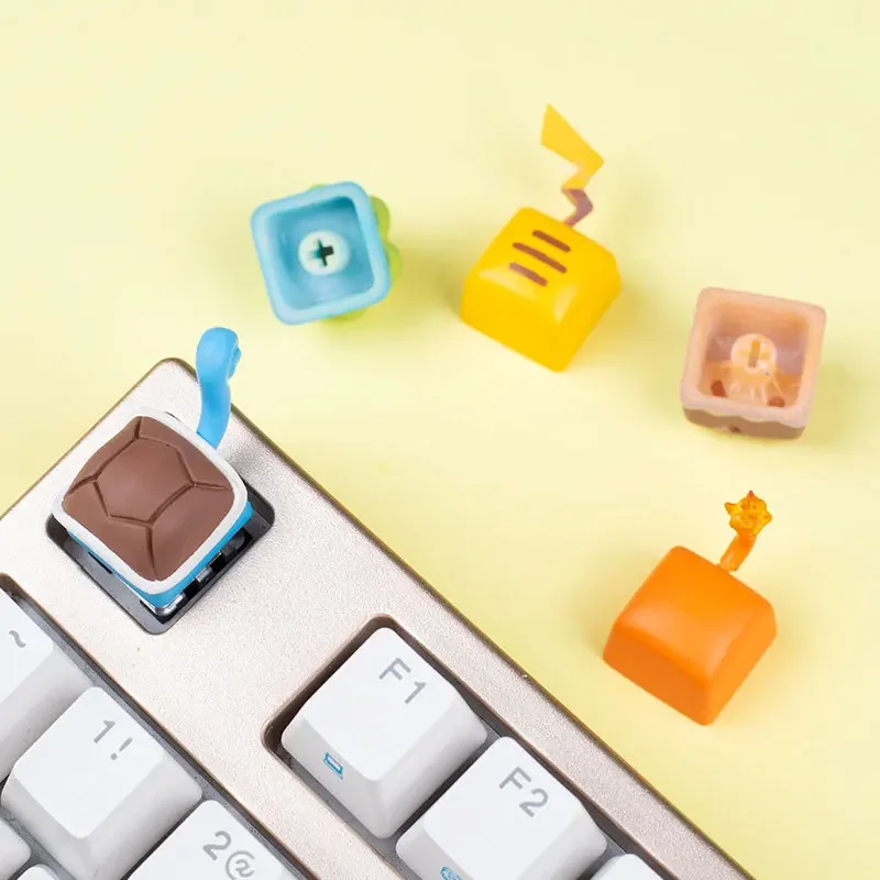 Pokemon Computer Keyboard Decoration Model Anime Pikachu Charmander Eevee Cross Axis Keycap Children's Toys Christmas Gift