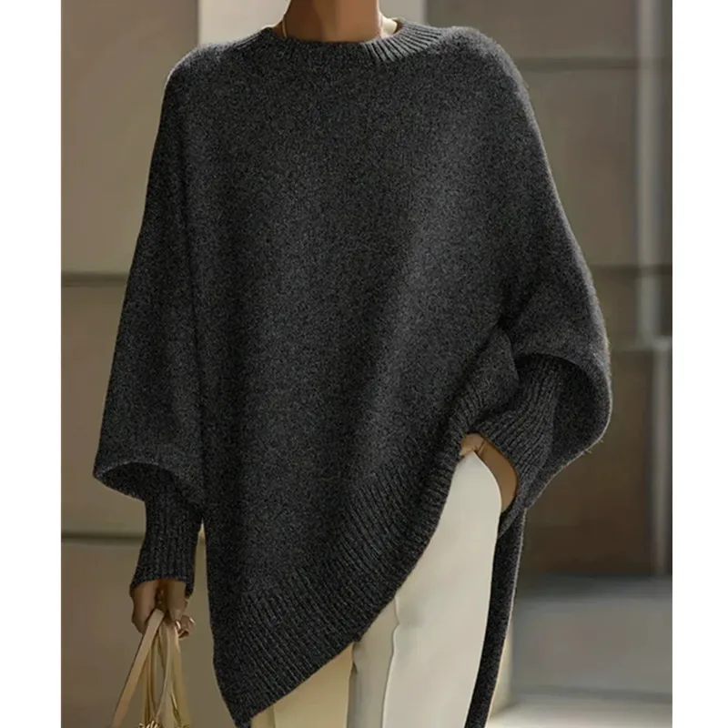 European American 2026 Autumn Winter Round neck Pullover Sweater Loose lazy style Solid color Women's Sweaters Knitwear Tops