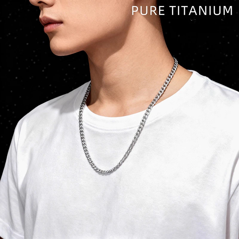NEW Hip Hop Figaro NK Chain 7.2MM TA1 Pure Titanium Curb Cuban Link Anti-Allergic Choker Waterproof Long Necklace for Men Women