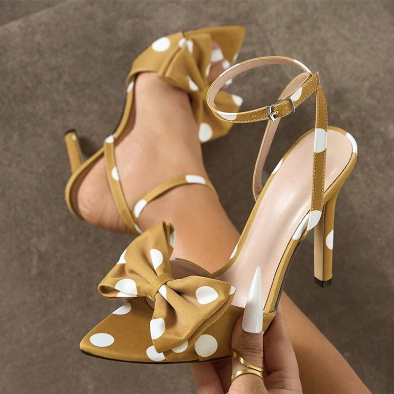 Liyke Summer Fashion Polka Dot Butterfly Knot High Heels Gladiator Sandals Women Peep Toe Buckle Strap Party Prom Ladies Shoes image 4