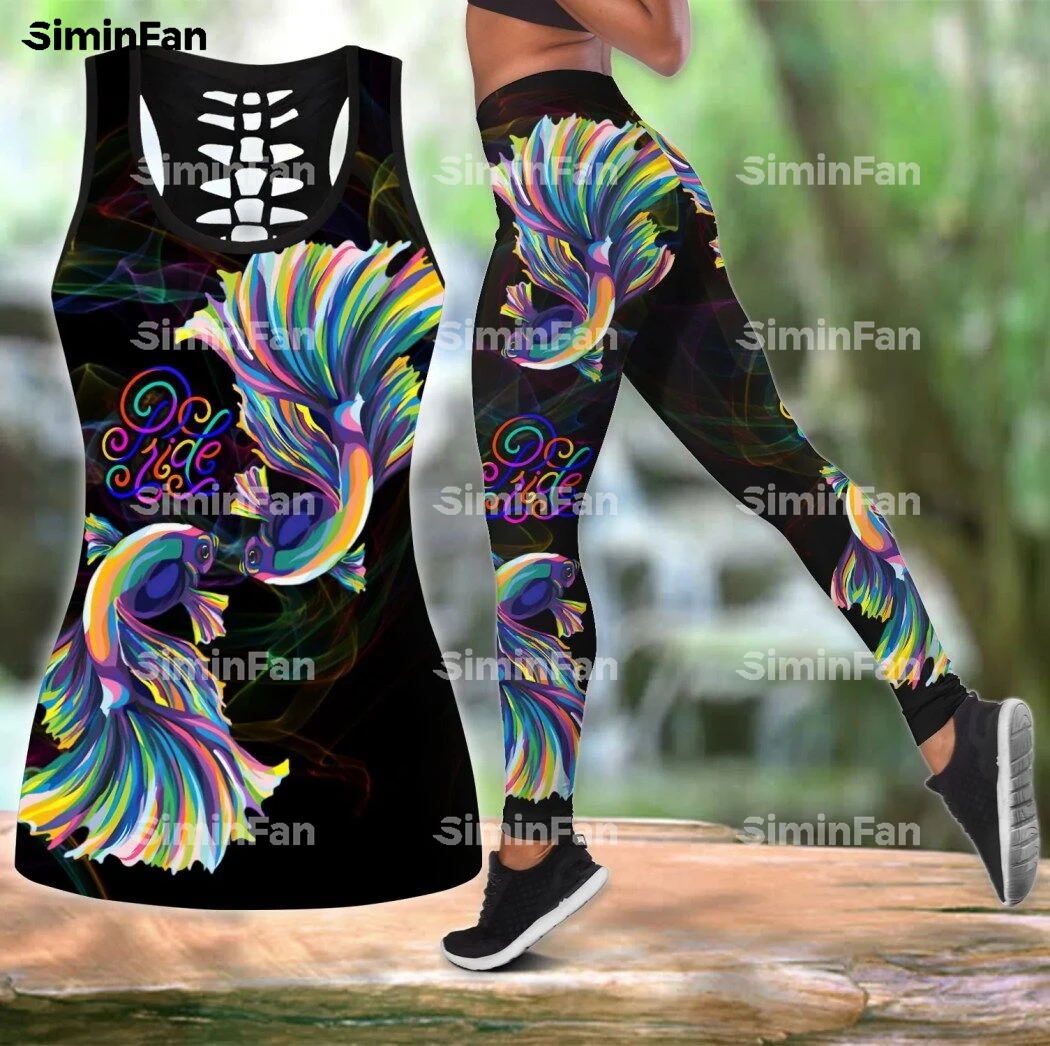 LGBT Pride Fish Couple 3D Full Printed Tank Top Legging Women Vest Pant Suits Female Outfit Summer Two Piece Set Yoga Sportswear