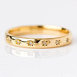 Huitan Korean Style Simple Metal Rings for Women Inlaid Shiny CZ Stone Daily Wearable Accessories Versatile Girls Finger Jewelry