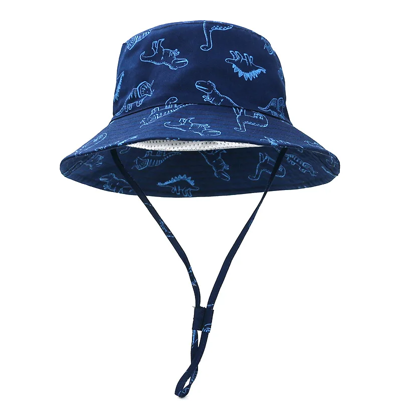 Hat Circumference 50CM New Spring and Summer Children's Fisherman Hat Cartoon Dinosaur Print Baby Sun Hat Large Brim