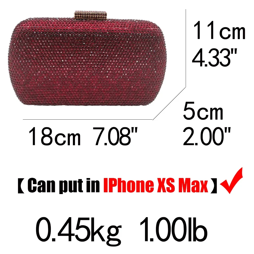 Boutique De FGG Burgundy Crystal Evening Bags and Clutches for Women Formal Party Rhinestone Handbags Wedding Clutch Purse