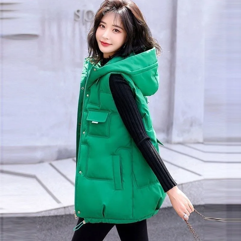 

2026 New Arrival Women's Korean Style Loose Fashionable Down Cotton Vest Winter Outerwear for Casual Wear