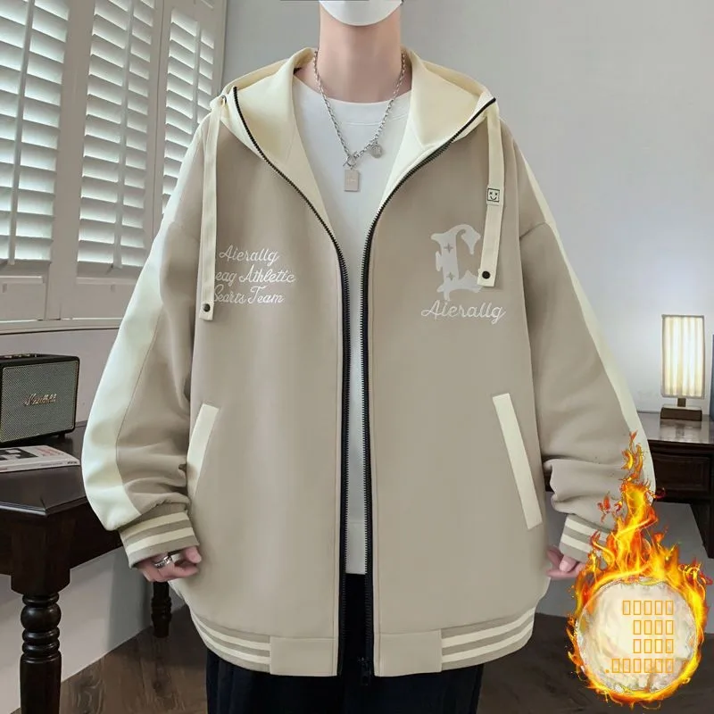 

Куртка-кардиган для мальчиков-подростков, свободного кроя, с капюшоном, утепленная, осенне-зимняя, новая, для старшеклассников