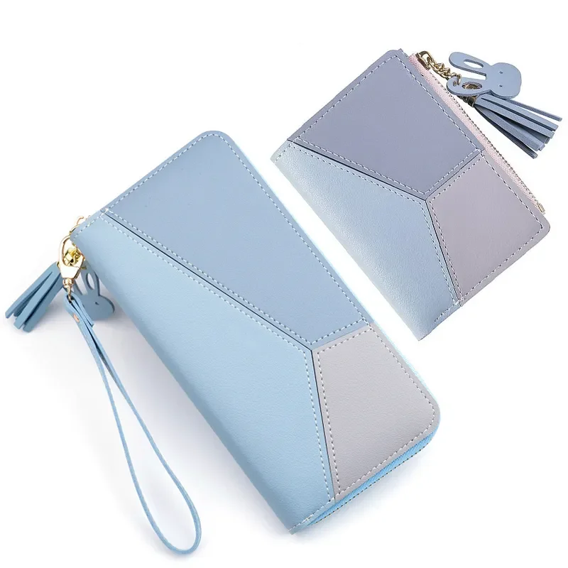 Cartera corta con cremallera para mujer, monedero con paneles a la moda, tarjetero de cuero