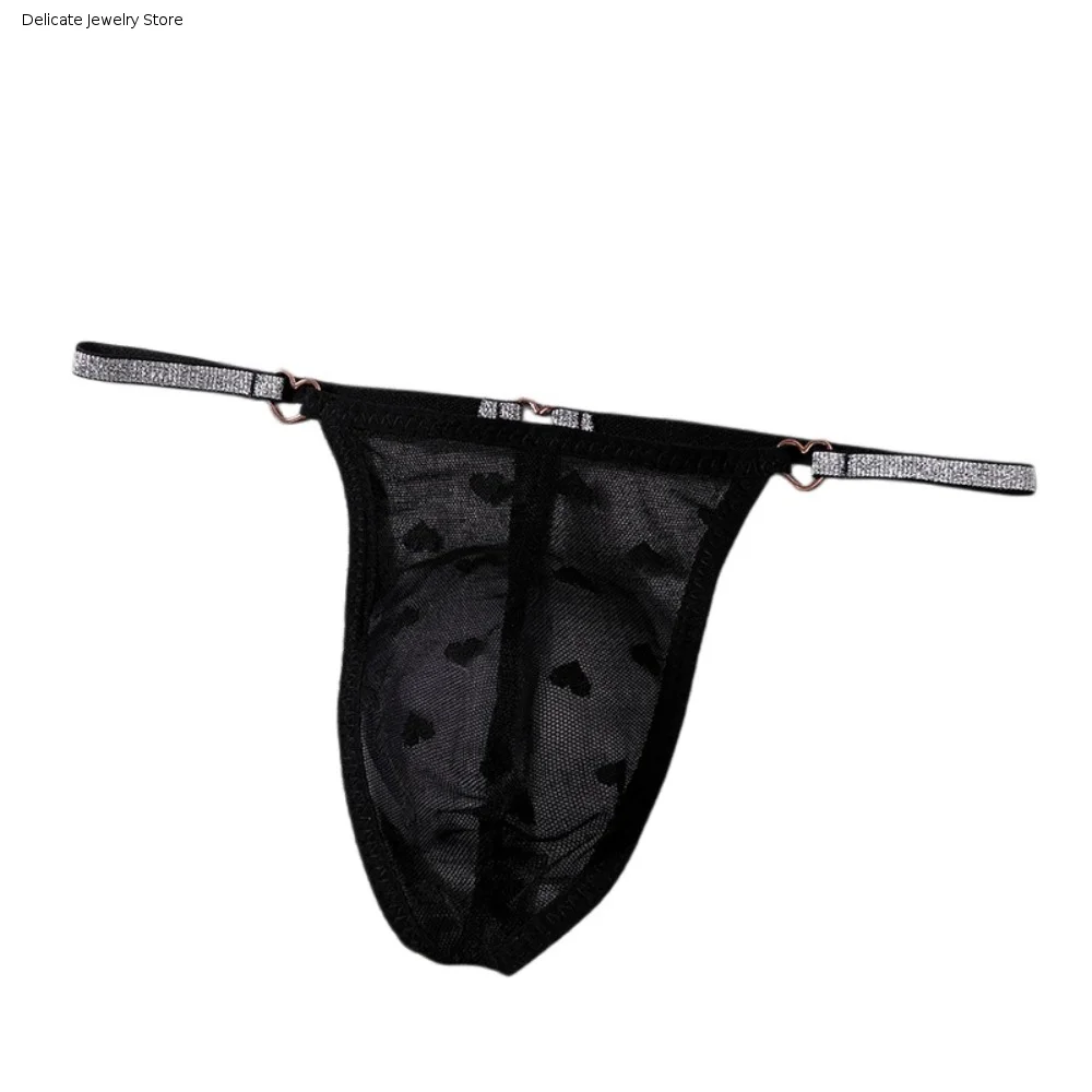 Thin Mesh Men Hollow Thongs Love Heart Print Underpants Male Transparent Briefs Bulge Pouch Lingerie Men's Sheer Panties
