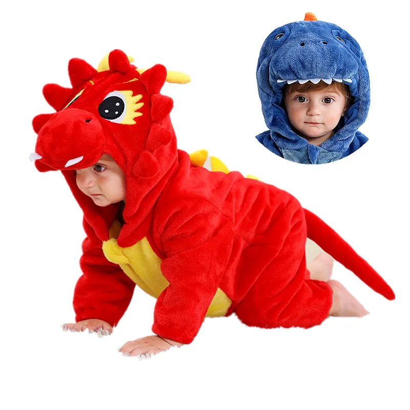 Toddler Dinosaur Bodysuit Anime Unicorn Colorful Dinosaur Cospaly Crawling Suit Baby Flannel Animal Costume Warm Sleepwear