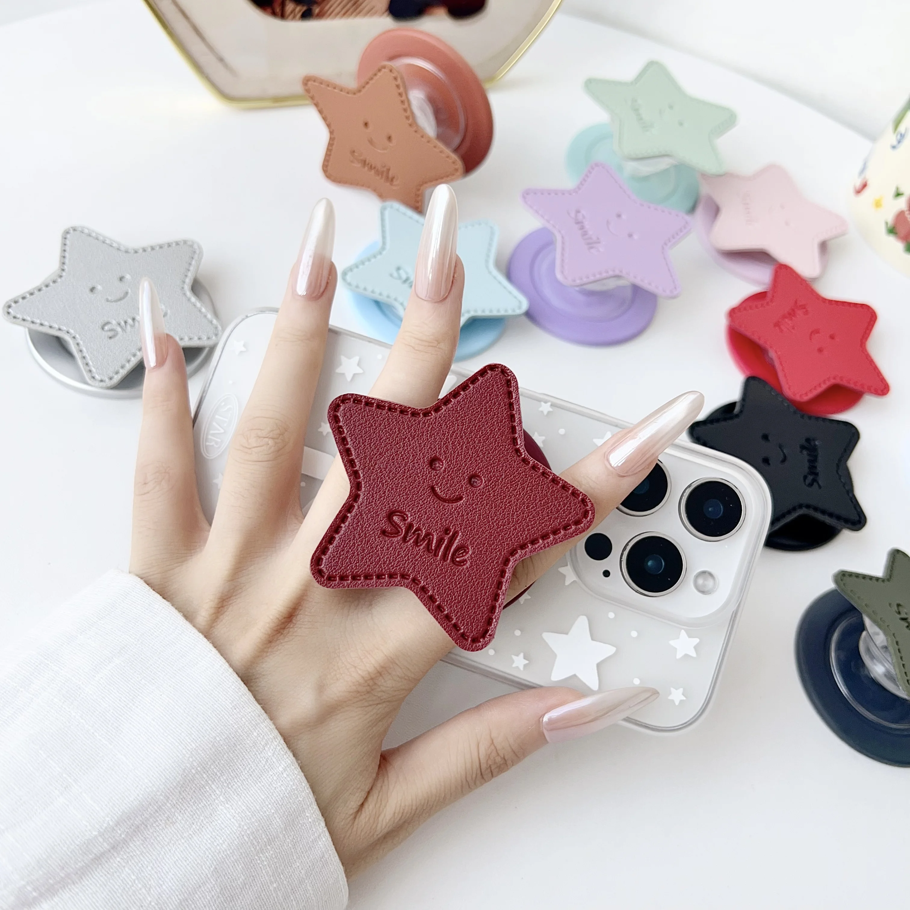 

Verão Cor Lisa Estrela Titular Universal Inteligente Tok Preguiçoso Suporte Para Iphone Samsung Dobrável Griptok Suporte Soquete