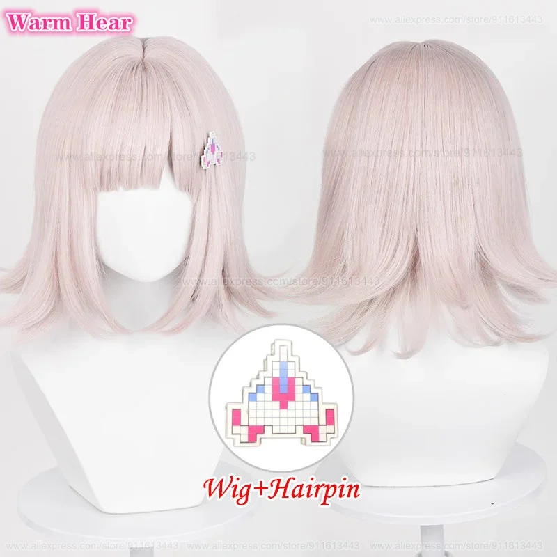 Nanami ChiaKi Synthetic Hair Anime 34cm Grey Pink Wig With Airplane Hairpin Heat Resistance Hair Halloween Cosplay Anime Wigs