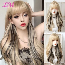 LM-pelucas sintéticas con flequillo para mujer, pelo largo y ondulado, color rojo vino claro, Natural, fiesta de Cosplay, resistente al calor