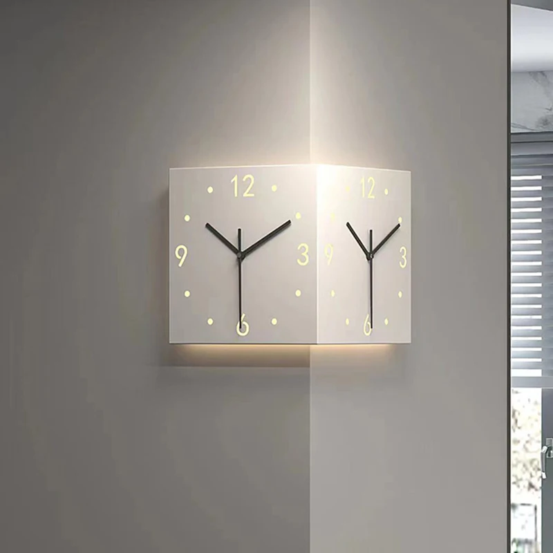 Home Living Room Decorations Double-sided Square Nordic Aesthetic Metal Wall Art Wall Clock Modern Luxury House Corner Design