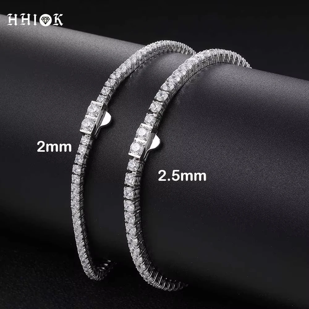 HHIOK Stainless Steel Tennis Bracelet Women Men Iced Out Zircon Chain 2mm 2.5mm Width Steel Color Waterproof Hip Hop Jewelry