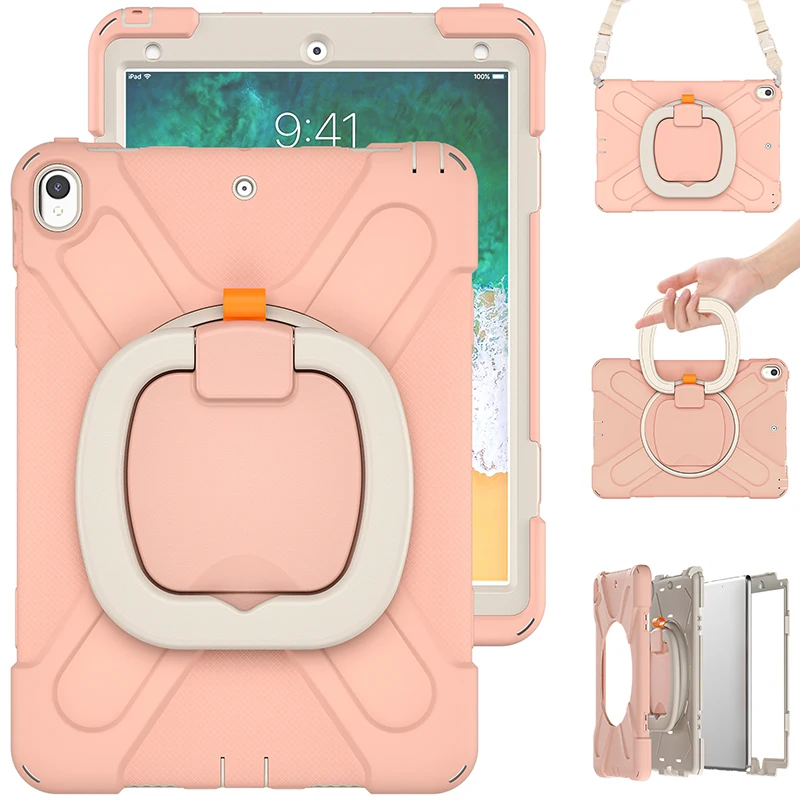 Protective Case For iPad Pro Air 3 10.5 inch 2017 2019 A1709 A1852 Tablet Case Stand Holder Shoulder Strap 360 Rotation Cover