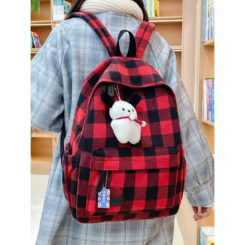 Retro Large Capacity Casual Backpack Women's College Student Bookbag 2026 New Style Fashionable Simple Pure Color Hobo Bag