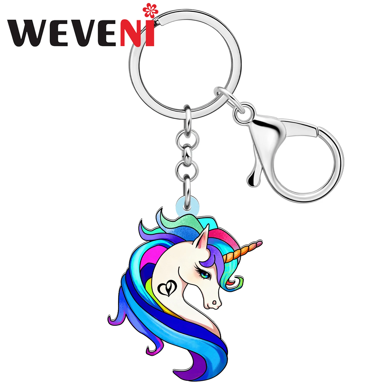 WEVENI Acrylic Cartoon Unicorn Head Keychains Fantasy Horse Key Chains Jewelry Charms Gifts For Women Girls Bag Key Accessory