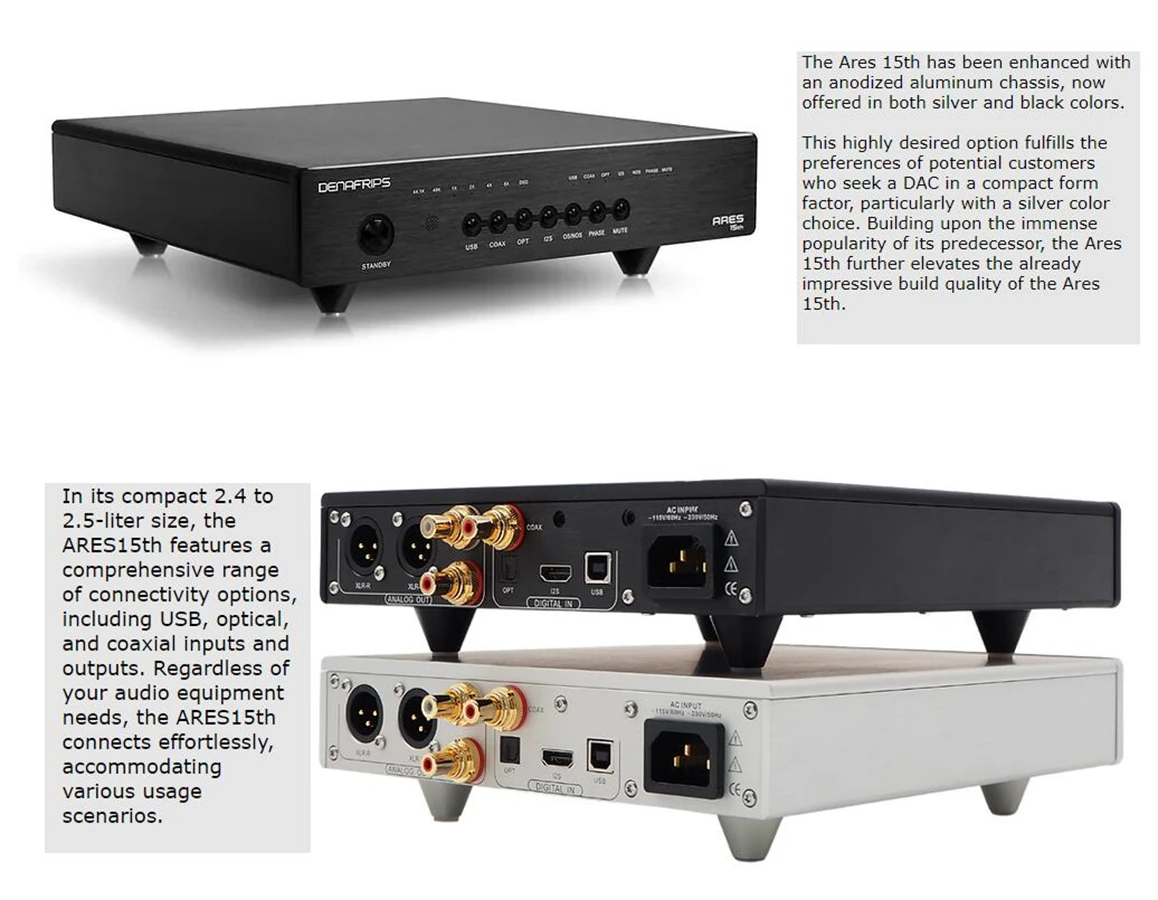 Denafrips ARES 15TH DAC R2R+Architettura DSD. Coaxial*1 OPT*1, I2S*1, USB2.0 Digital Signal Processing Through FPGA.ARES 15TH