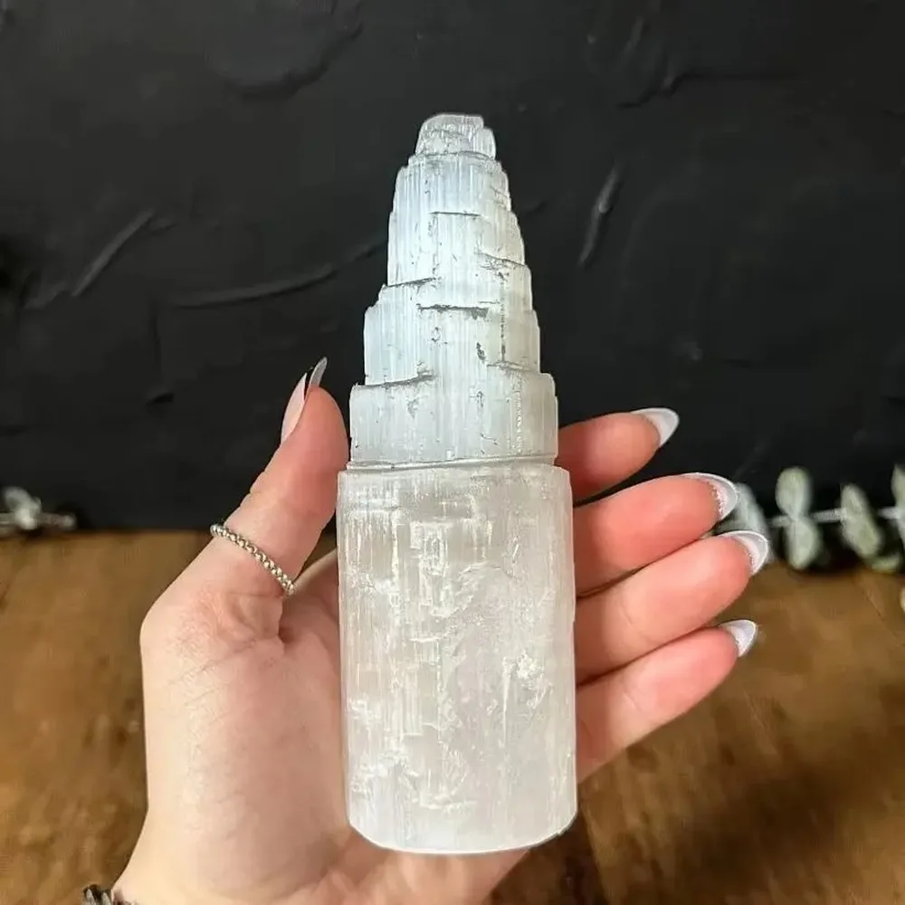 Selenite Tower Crystal Wand for Meditation, Chakra Healing & Energy Cleansing, Natural White Stone Spiritual Decor for