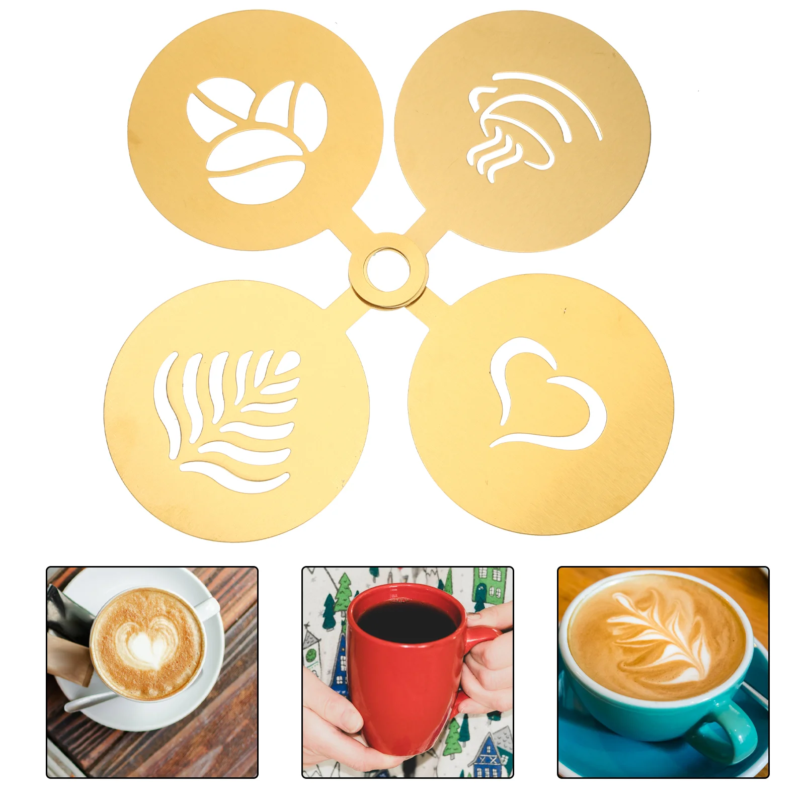 

4 Pcs Coffee Latte Mold Milk Tools Cream Foam Template Restaurant Templates Foams Stainless Steel Stencils